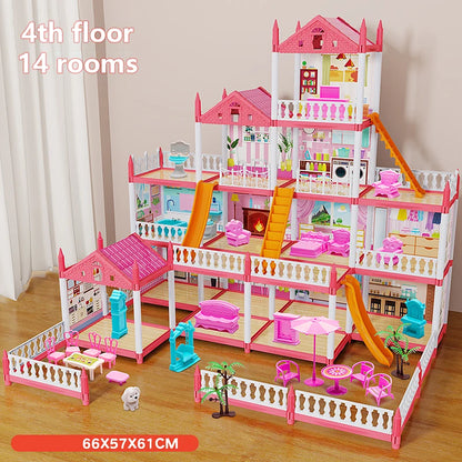Popular Toy 3d Assembly Diy Mini Toy House Accessories Villa Princess Castle Led Lights Girl Birthday Gift Assembly Toy House