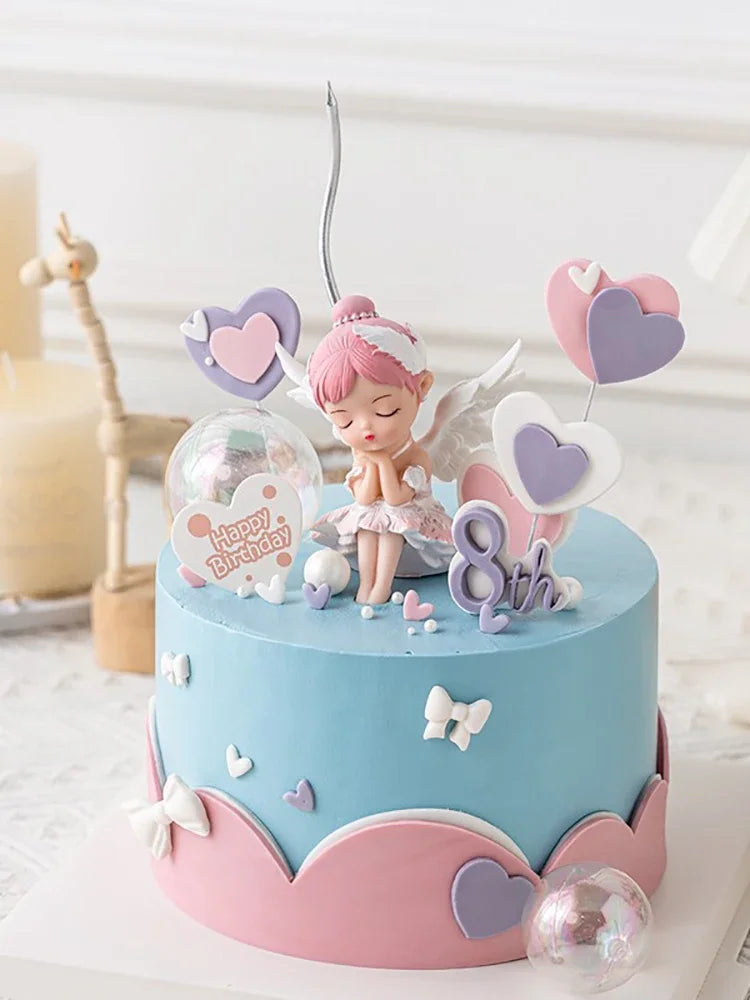 Angel Wing Princess Cake Topper – Fairy Ballet Dance Girl Decor for 1st Birthday, Gender Reveal & Baby Shower