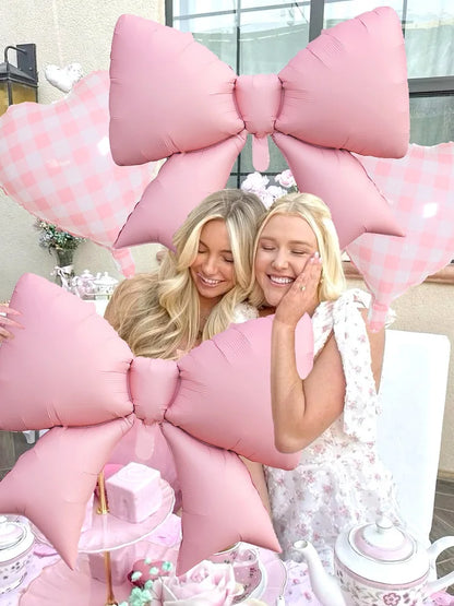 4pcs Pink Bow and Plaid Heart Balloon Set for Birthday , Bridal Gifts, Weddings, Engagements, Anniversaries Decoration