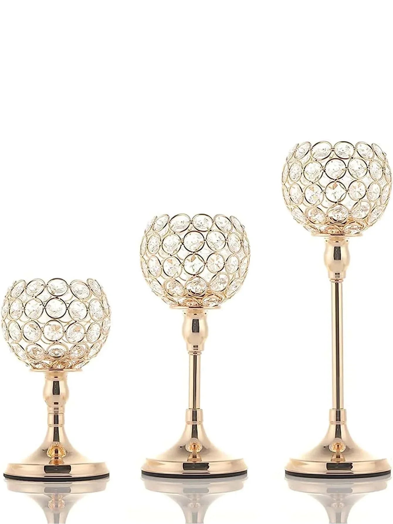 1pc 3 sizes Gold Crystal Candle Holder, Tea Light Candlestick Holders Centerpiece for Wedding Table Fireplace Party Home Decor