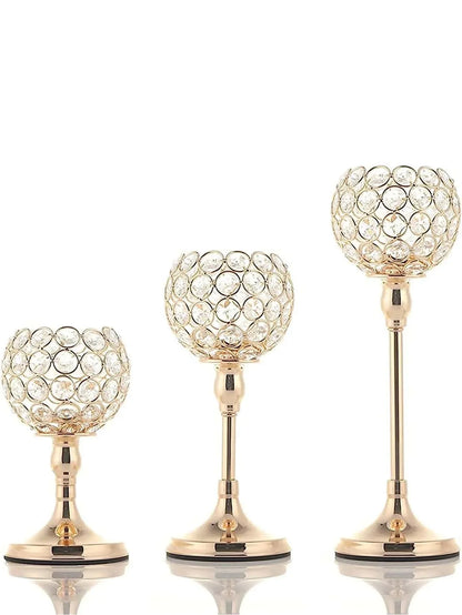 1pc 3 sizes Gold Crystal Candle Holder, Tea Light Candlestick Holders Centerpiece for Wedding Table Fireplace Party Home Decor