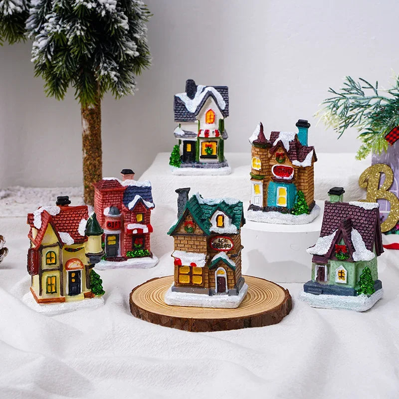New year Decoration LED Night Light Christmas Luminous House Sculpture Ornament