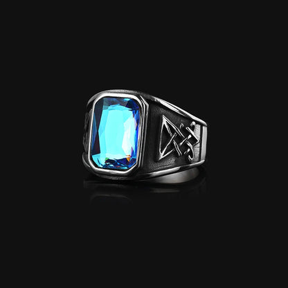 Vintage Lucifer Seal Signet Ring – Gothic Punk 316L Stainless Steel Black Stone