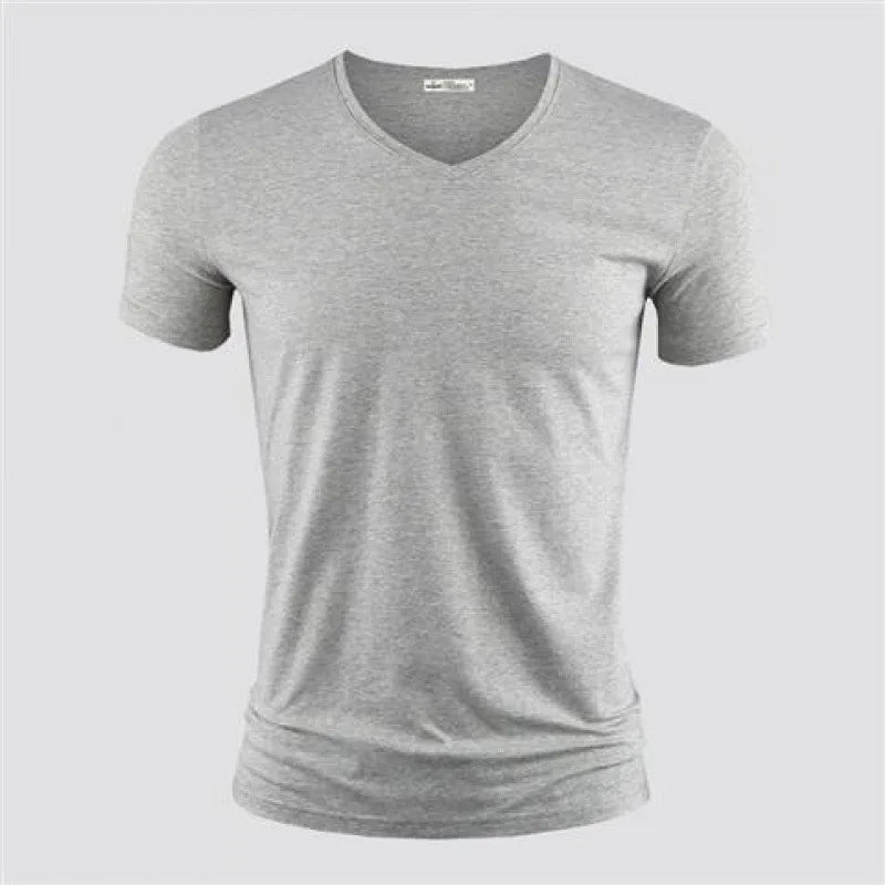 Men's Pure Color V Collar Short Sleeved T-Shirt