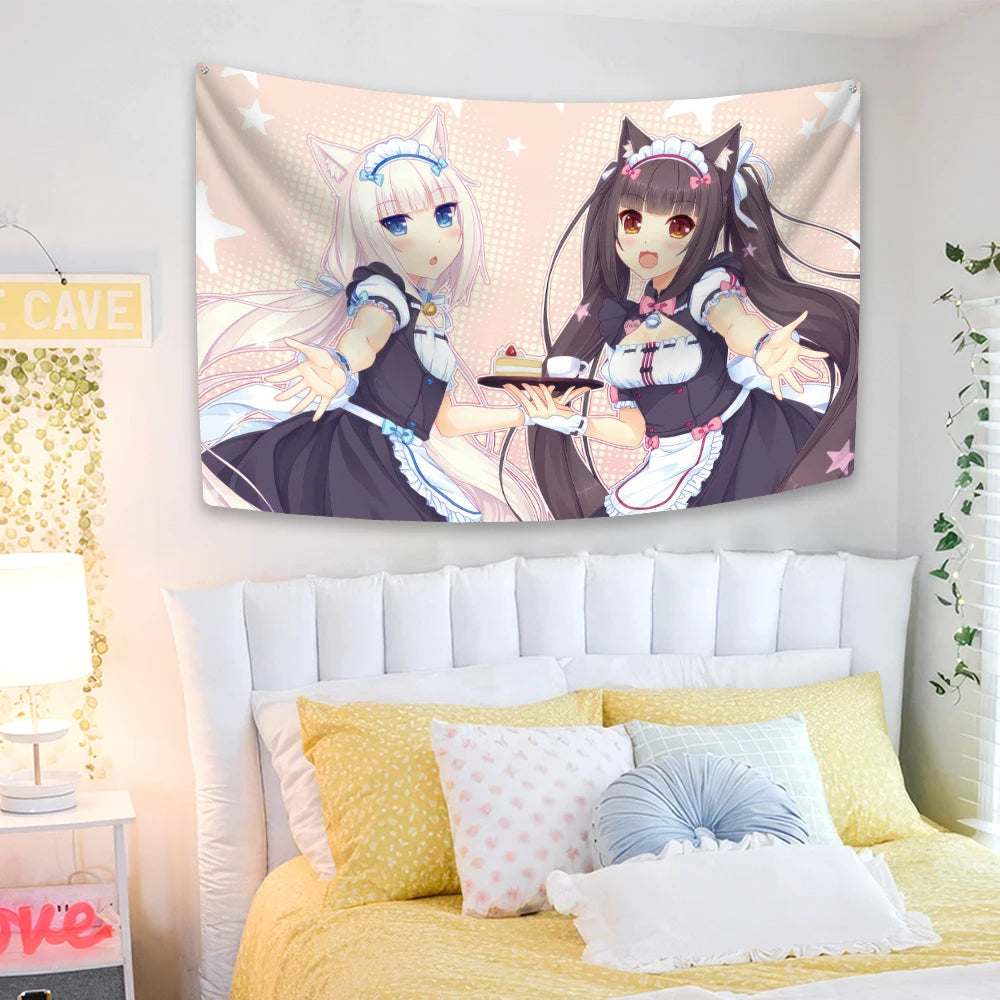 Kawaii Nekopara Anime Tapestry – Cute Wall Hanging Room Decor