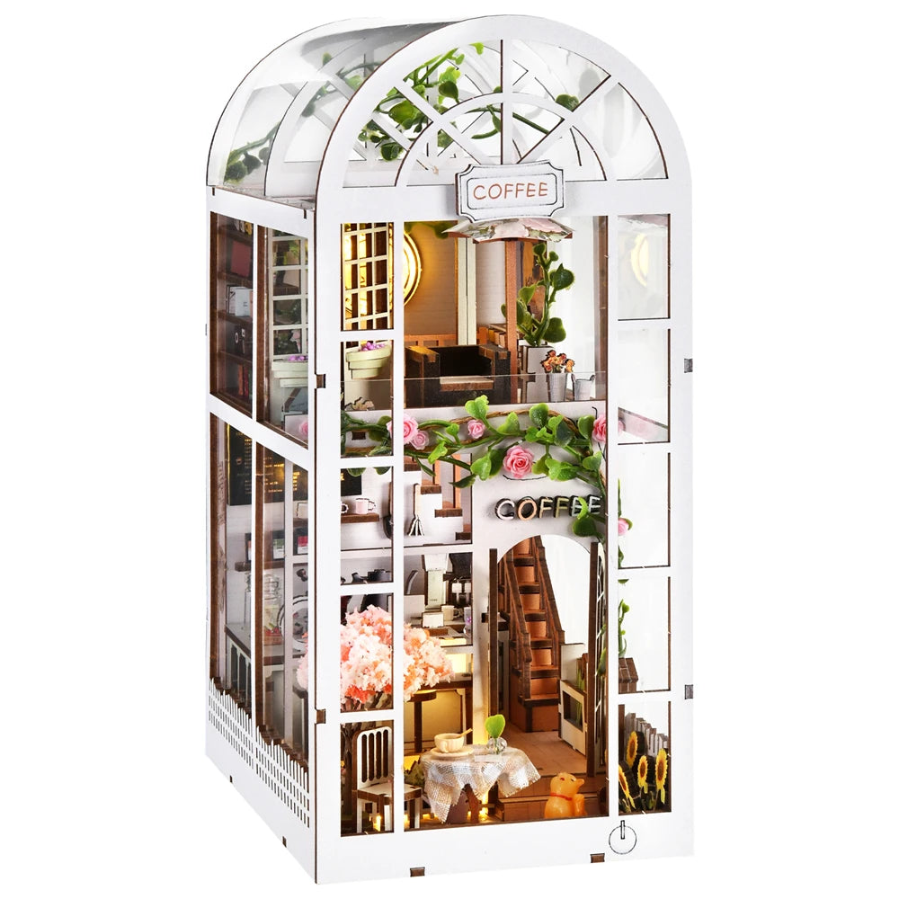 Book Nook Kit Coffee Shop Sunlight Room Dollhouse Booknook 3D Wooden Puzzle Miniature Doll House For Bookshelf Insert Furniture
