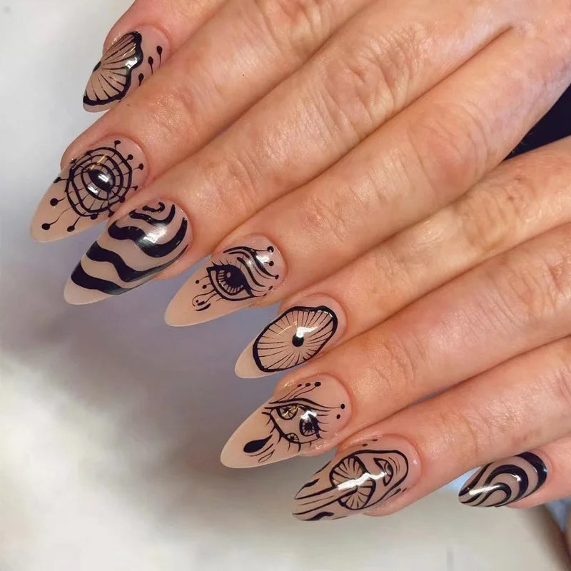 24pcs Full Cover Long False Press On Nails With Designs Light Green Stripe Gradient