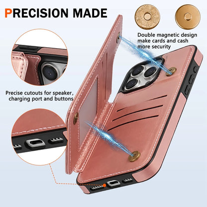 Magnetic Wallet Case for iPhone – Solid‑Color Leather Cover with Double Buckle, RFID‑Blocking Card Holder (iPhone 15/14/13/12/11, XR, XS, SE2, 8, 7)