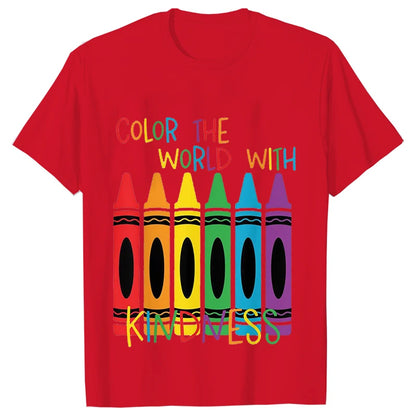 Color The World with Kindness T Shirt for Women Clothing Back To School Tops Teachers' Day Gift Harajuku Short Sleeve Tees