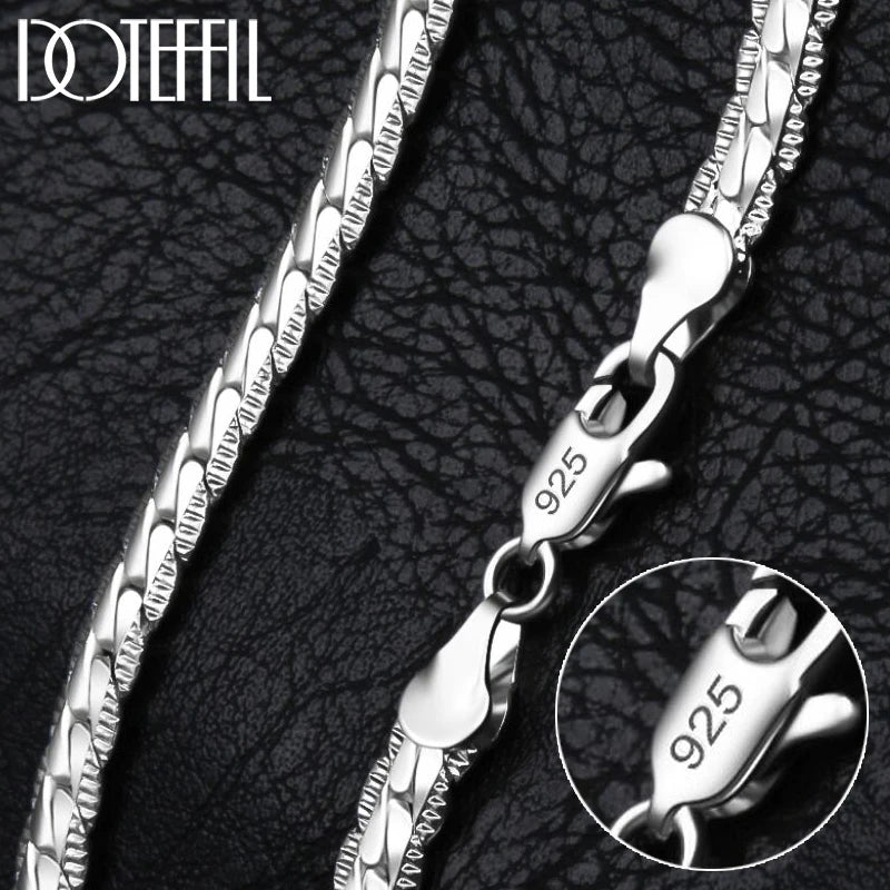 Sterling Silver 925 - 8/16/18/20/22/24 Inch 6mm Side Chain Necklace Bracelet For Woman Men Fashion Charm Wedding Jewelry