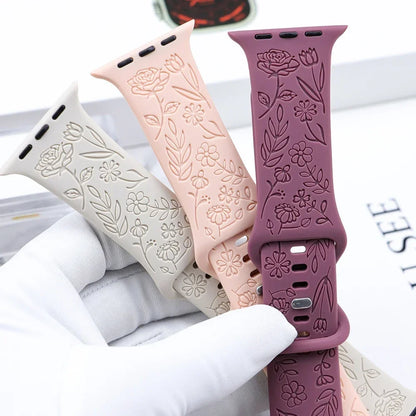 Engraved Strap for Apple Watch Ultra Band 2 49mm 45mm 44MM 38 40mm 41mm Floral Bracelet Fashion IWatch Series 9/8/7/6/5/4/3/se