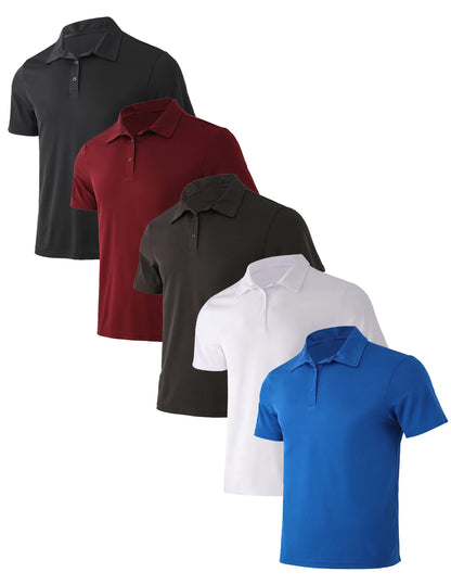 Men’s 5‑Pack Summer Polo Shirts – Solid Color, Breathable, Quick‑Dry