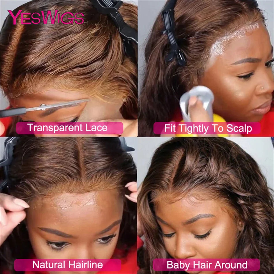 HD 13x4 Kinky Curly Chocolate Brown Lace Front Human Hair Wigs Pre Plucked Colored 13x6 Deep Wave Transparent Lace Frontal Wig