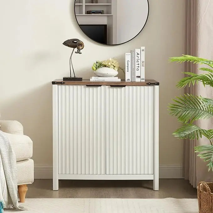 32 Fluted Sideboard Storage Cabinet Buffet - 7-Level Adjustable Shelves, Modern Farmhouse Rustic Chic Multi-Functional Organizer