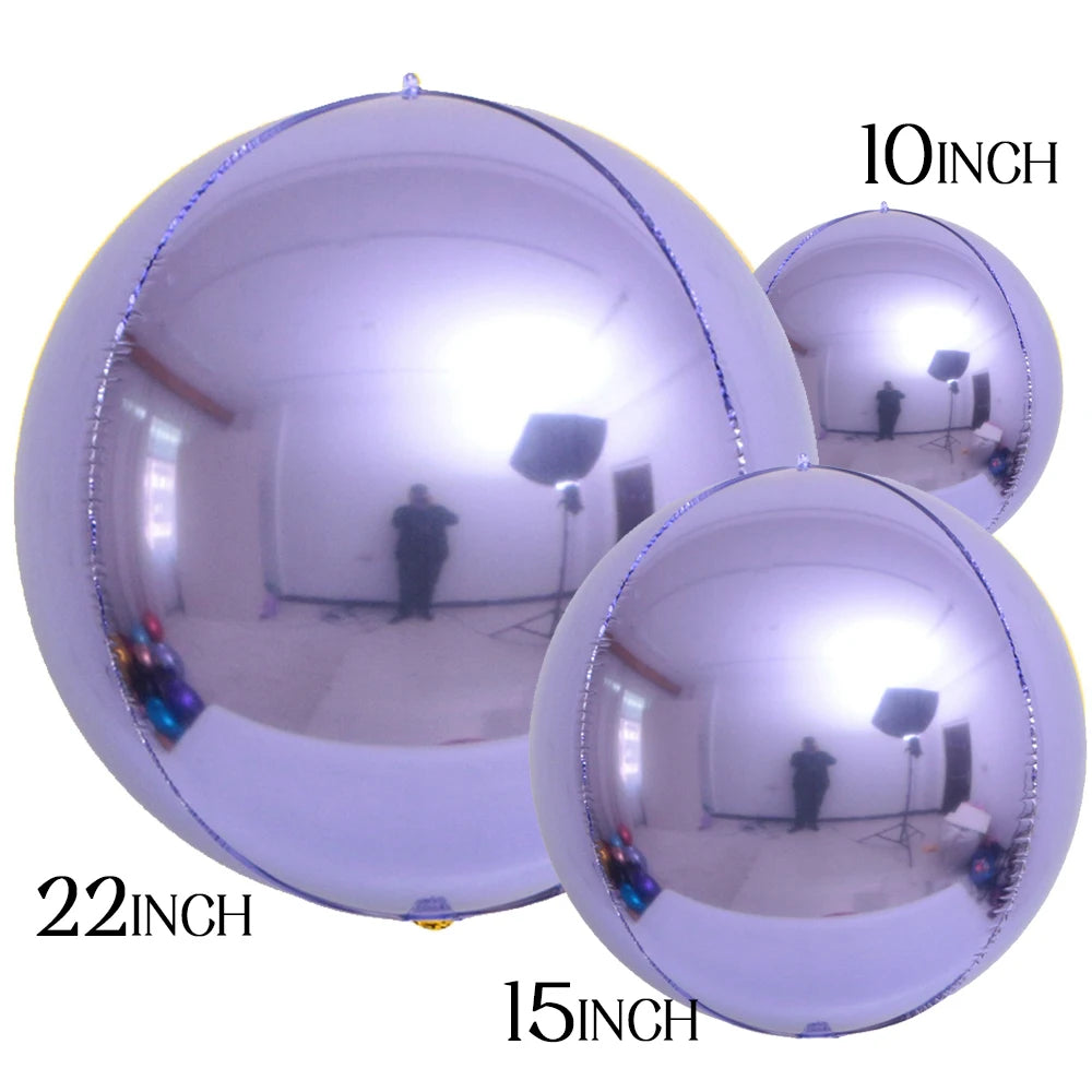 3pcs 4D Round Balloons Metallic Rose Gold Silver Foil Balloons Party Decorations for Birthday Wedding Gender Reveal Photo Props