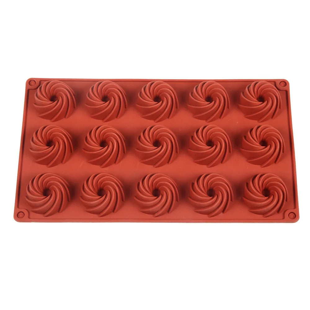 15 Holes Spiral Shape Silicone Cake Mold Mousse Chocolate Dessert Jelly Mould Donuts Pastry Baking Tools
