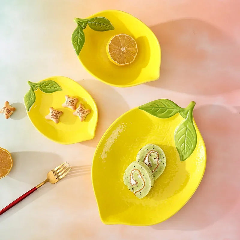 Creative Cartoon Lemon Shaped Ceramic Dinner Plate Soup Bowl Family Fruit Snack Dishes Kitchen Utensils Accessories Tableware