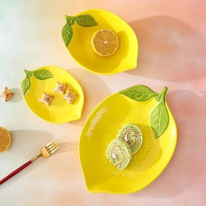 Creative Cartoon Lemon Shaped Ceramic Dinner Plate Soup Bowl Family Fruit Snack Dishes Kitchen Utensils Accessories Tableware