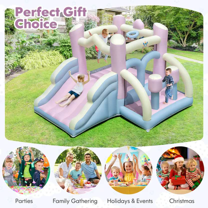 Macron Pastel Bounce House with Slide Basketball Hoop Boxing Blower Not Included