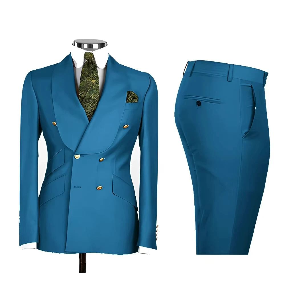 Chic Light Blue Double‑Breasted Groom Suit – Peak Lapel 2‑Piece Formal Wedding Tux Set