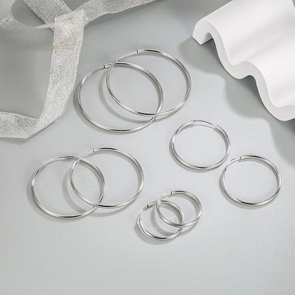 925 Sterling Silver Thick Hoop Earrings – 3mm, 3–6cm Luxury Wedding Jewelry for Women