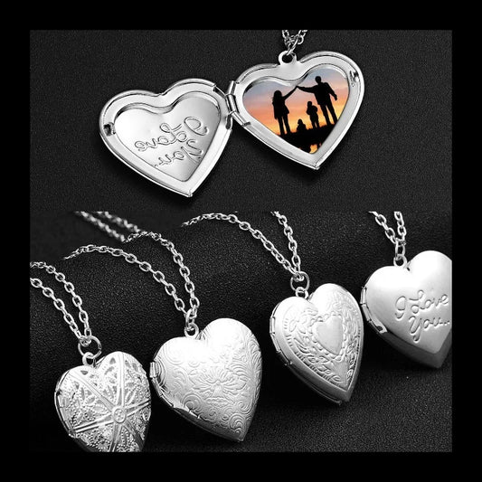 Factory Direct Sales Engraved Love Peach Heart Can Be Opened Photo Frame Photo Box Photo Pendant Necklace Women's Silver Plated