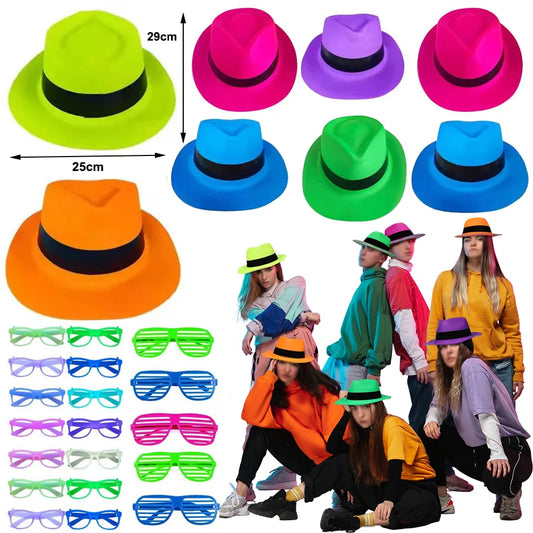 UV Neon Glow Party Hats – Blacklight Fluorescent Plastic Hats for Kids & Adults