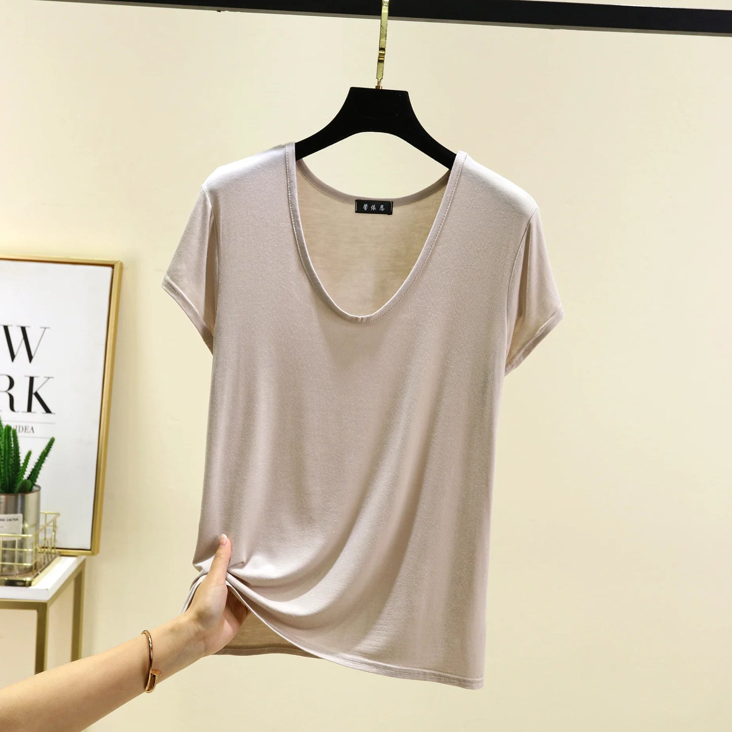 Women’s Plus Size U‑Neck Modal T‑Shirt (L–6XL) – Short Sleeve Solid Color Loose Tee