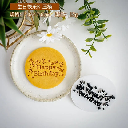 Happy Birthday Theme Cookie Cutter Mold Biscuit Embosser Cake Decoration Tools Stamp Baking Pastry Bakeware Kitchen Accessories