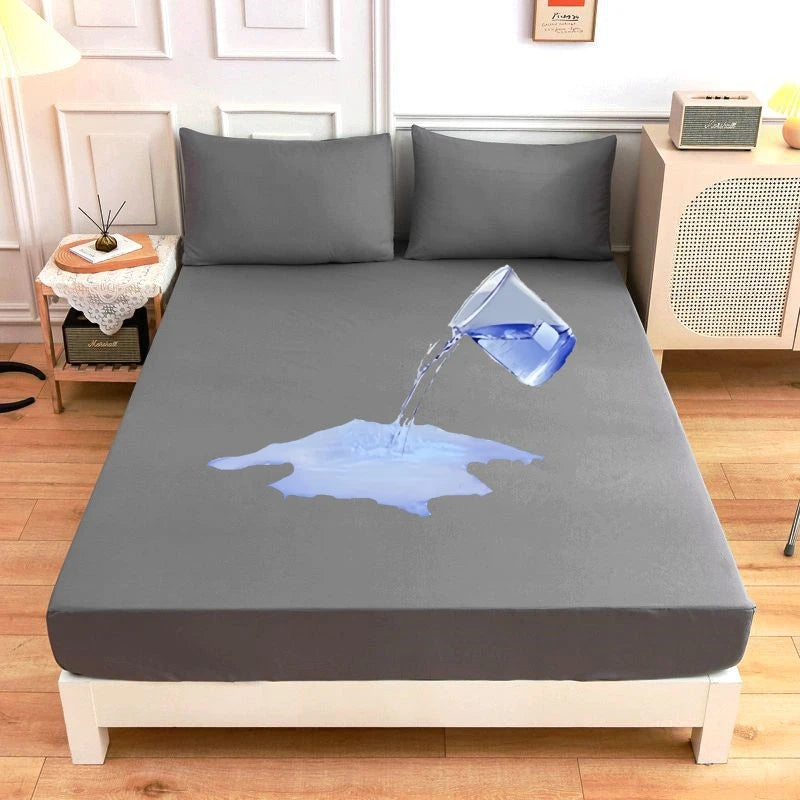 Waterproof Mattress Protector Soft Comfortable Breathable Solid Color Fitted Bedding Cover No Pillowcases Included