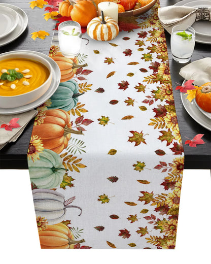 Thanksgiving Autumn Maple Leaves Table Runner Christmas Dinner Table Cloth Wedding Party Decor Cotton Linen Tablecloth