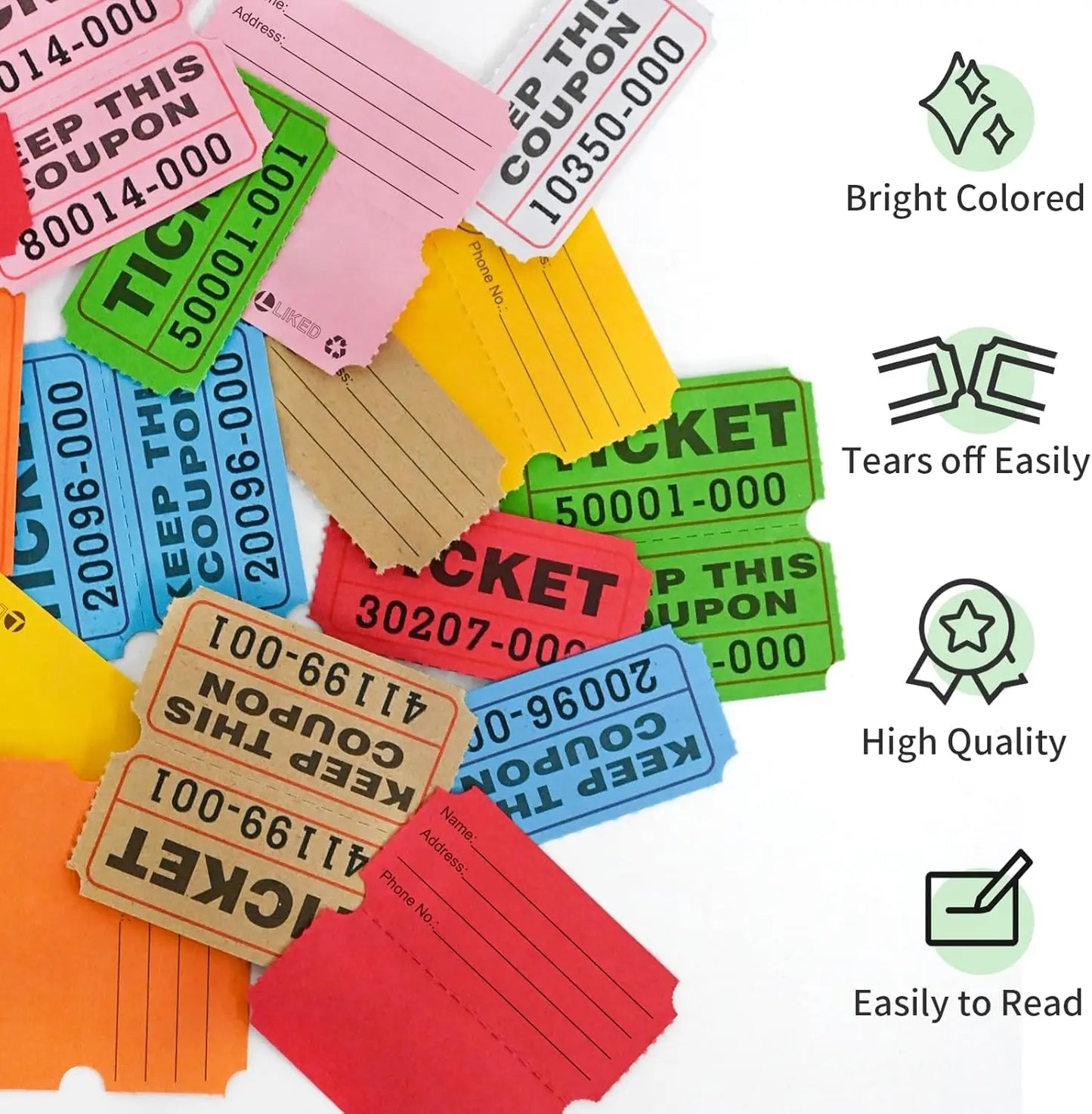 L LIKED Raffle Tickets Double Rolls 1000 per Roll 50/50 Raffle Tickets for Events, Entry, Class Reward, Prizes