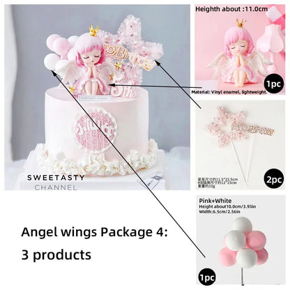 Angel Wing Princess Cake Topper – Fairy Ballet Dance Girl Decor for 1st Birthday, Gender Reveal & Baby Shower