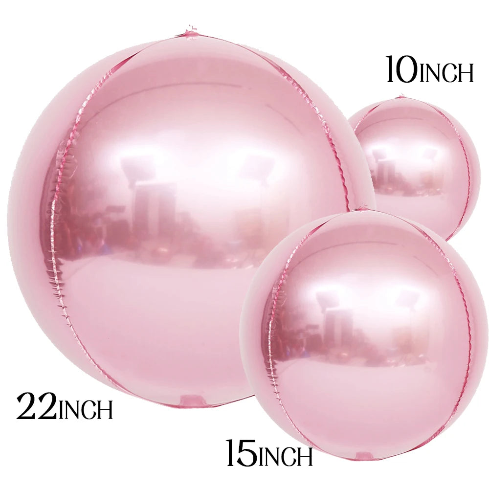 3pcs 4D Round Balloons Metallic Rose Gold Silver Foil Balloons Party Decorations for Birthday Wedding Gender Reveal Photo Props