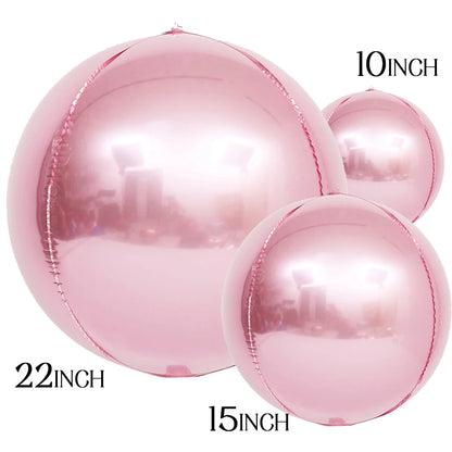 3pcs 4D Round Balloons Metallic Rose Gold Silver Foil Balloons Party Decorations for Birthday Wedding Gender Reveal Photo Props