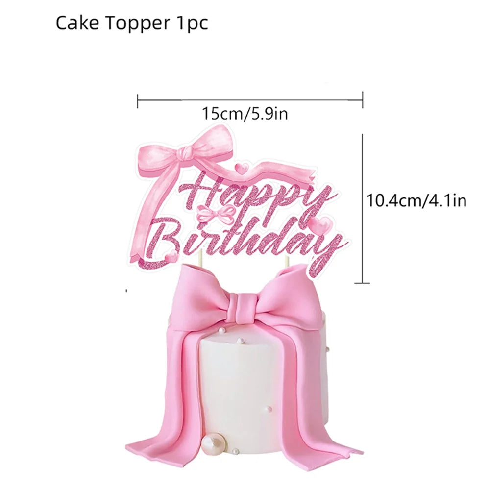 Pink Bow Birthday Theme Party Set Disposable