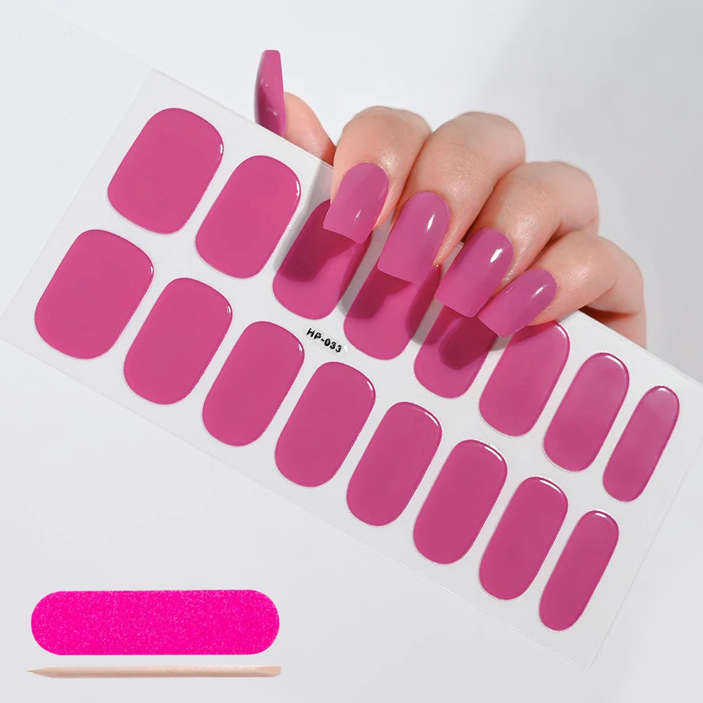 16‑Piece Semi‑Cured Gel Nail Wrap Set – French Pure Color UV Gel Polish Strips, Long‑Wear Nail Extension Decals