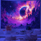 Galaxy Space Landscape UV Reactive Tapestry Trippy Planet Mountain River Neon Art Wall Tapestries for Bedroom Dorm Party Decor