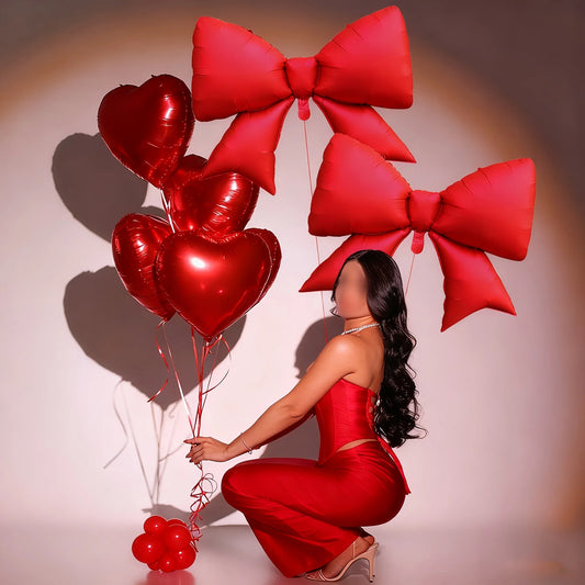 7pcs/set Red Heart Bow Balloons Set Wedding Birthday Valentine'S Day Party Decoration Christmas Decorations Festive Supplies