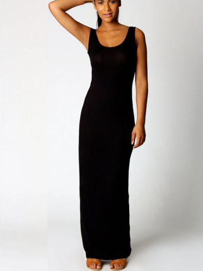 Sexy Solid Color Slim Bodycon Long Maxi Dress Women Elegant Sleeveless Skinny Dress Club Party Vestidos