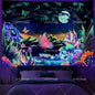 Blacklight Mushroom Tapestry UV Reactive Hippie Skull Tapestries Wall Hanging Eyes Forest Tapestry Glow In The Dark Posters