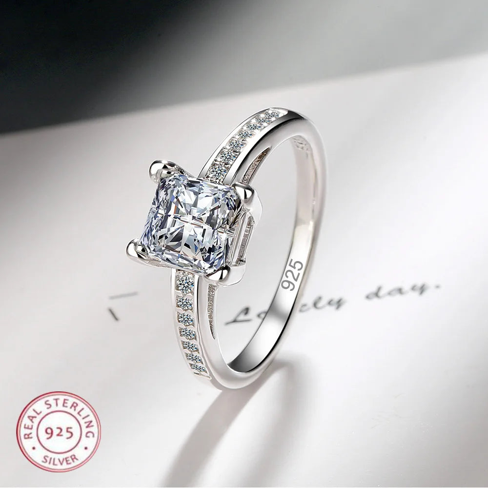 925 Sterling Silver Rings Size 5#-10# Quadrate Zircon High Quality For Women Fine Wedding  Jewelry Accessories Party Gifts