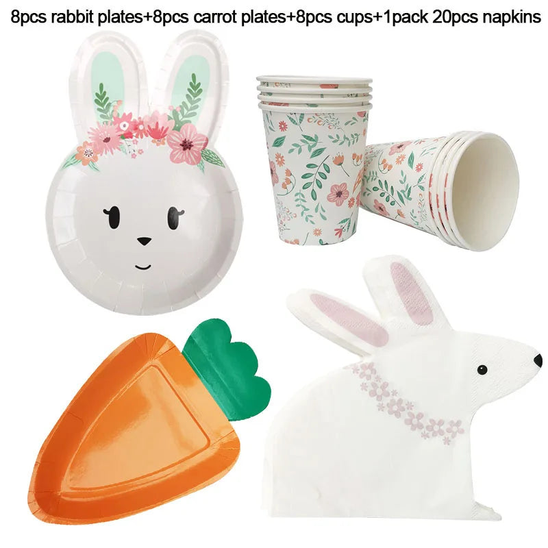 Happy Easter Party Supplies – Bunny, Carrot & Egg Paper Plates for Kids’ 1st, 2nd & 3rd Birthday Decorations