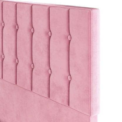 LIKIMIO Twin Bed Frames, Velvet Upholstered Platform Bed Frame with Headboard and Strong Wooden Slats, Pink/Grey/Blue/Beige