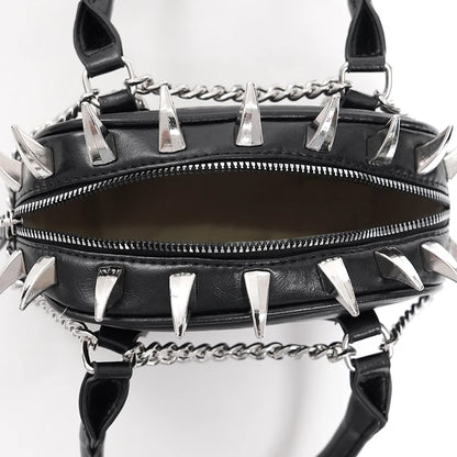Gothic Punk Skull Tote – Dark Chain Leather Shoulder Bag for Women