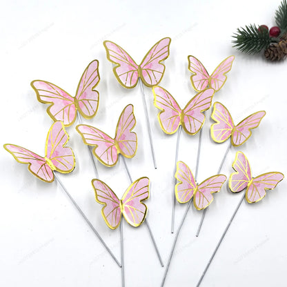 Purple Pink Butterfly Cake Decoration Happy Birthday Cake Topper Wedding Birthday Party Dessert Baking Decoration