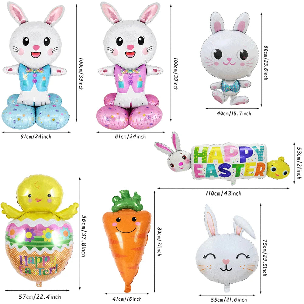 Happy Easter Party Decorations – Bunny & Egg Paper Plates with Cute White Rabbit and Carrot Foil Balloons, Kids Party Supplies & Favors
