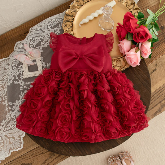 Summer New Sweet Bow Baby Girl Princess Dress, Rose Skirt Children'S Sleeveless Clothes For Babies Aged 9 Months To 3 Years Old