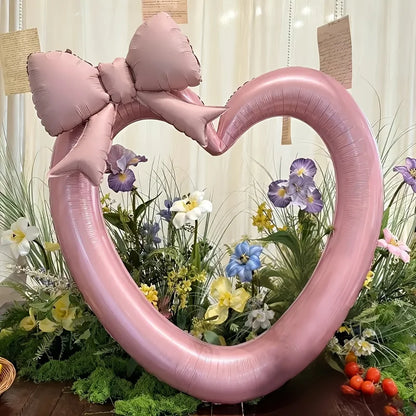 Pink Hollow Heart & Bow Foil Balloons for Birthday, Valentine’s Day & Shower Décor