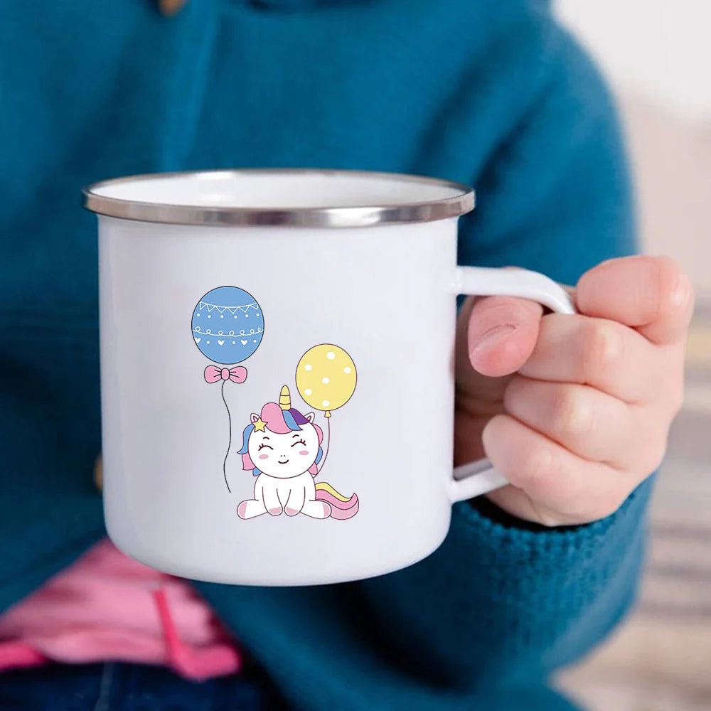 Cartoon Unicorn Enamel Mug – Creative Kids Drinkware for Water, Juice, Milk & Birthday Gifts